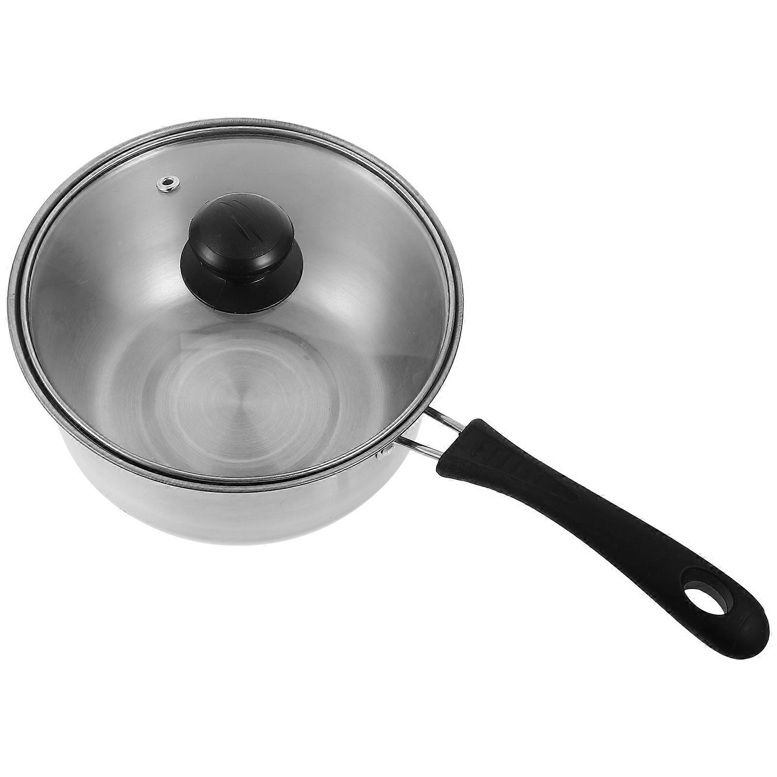 Single Handle Soup Pot Stainless Steel Milk Pot For Cooks Silver 12.2×7.1×3.1in Stewing Three Layer Structure Base 1Pack