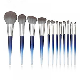 Veeki 12pcs  Tapered Tail Plastic Handle Makeup Brush Set Gradient Handle Loose Powder Eye Brush Makeup Tool (Blue)