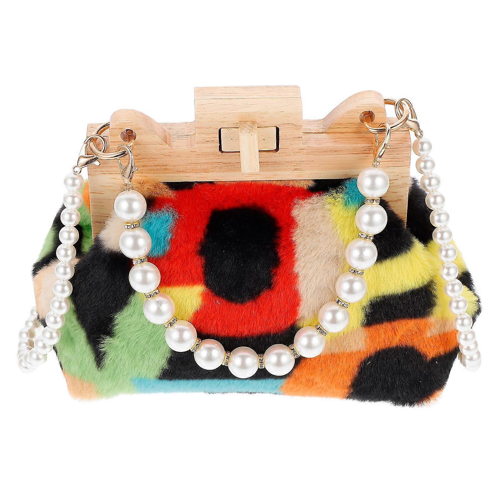 Plush Messenger Bag Creative Beaded Handbag for Storage 1Pcs Green