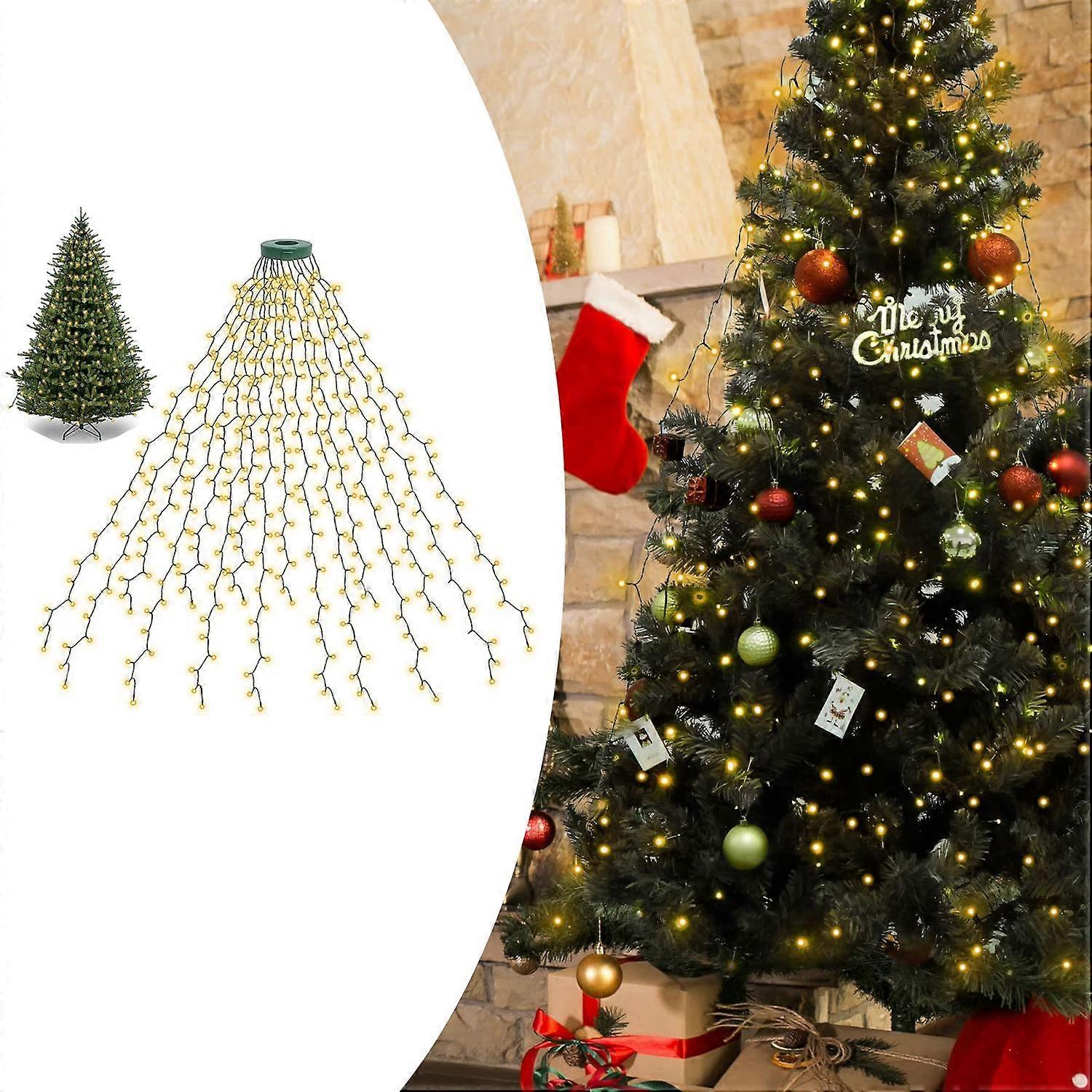 2m 400 LEDs Waterproof Christmas Tree Curtain String Lights 8 Modes Waterfall Fairy Lamp Tree Topper