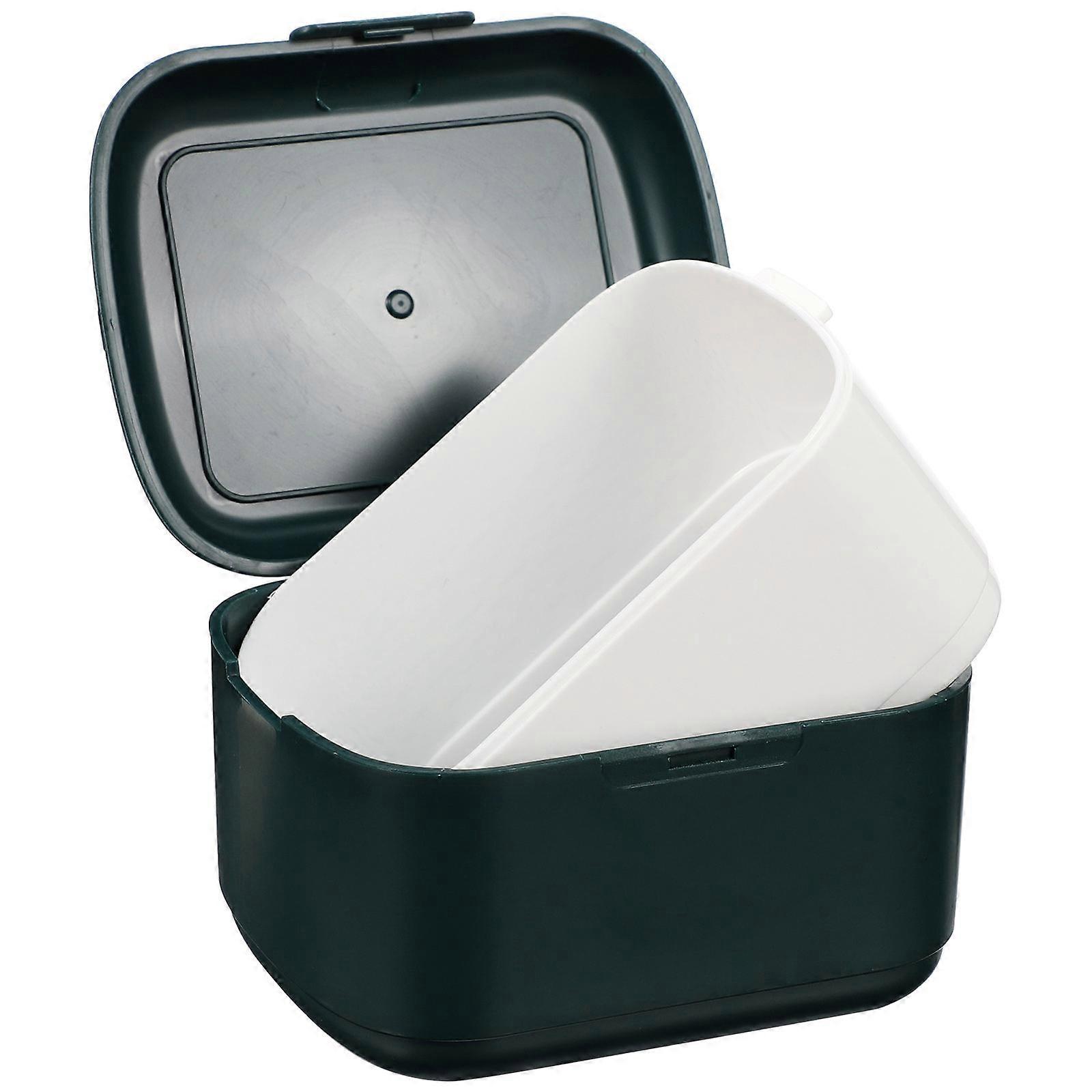 Orthodontic Retainer Cleaning Box Portable Denture Bath Case For Daily Use Green +Pp Material With Snap-lock Lid 1Pack