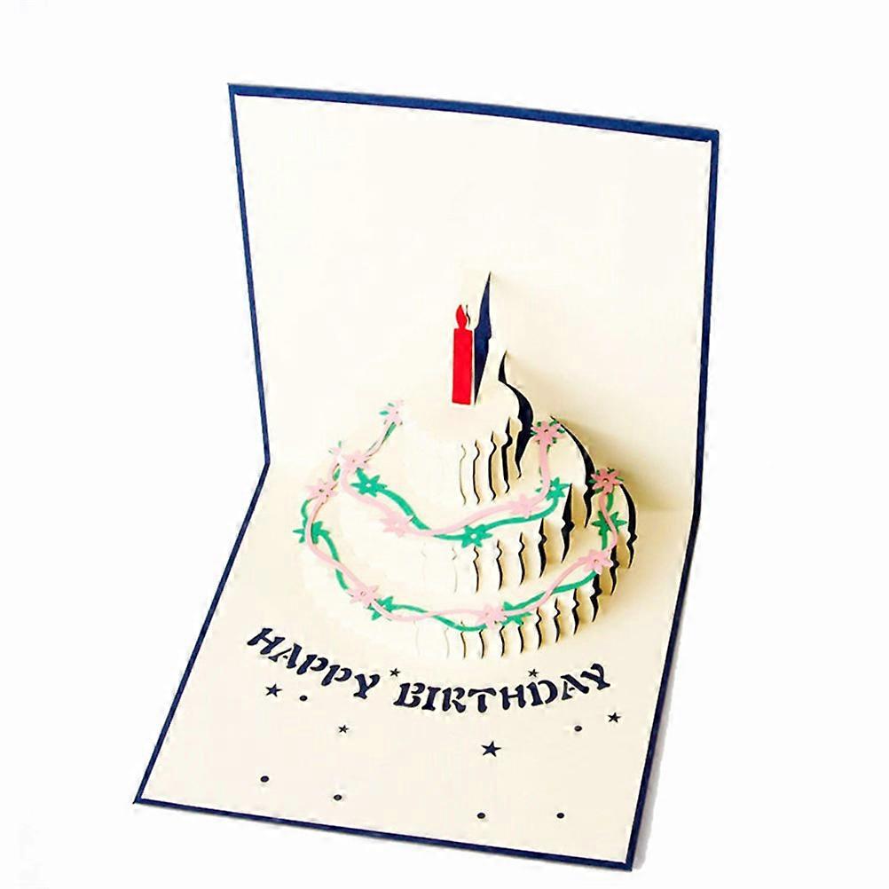 Birthday Card 3D Cake Up Greeting Cards for Sending Blue