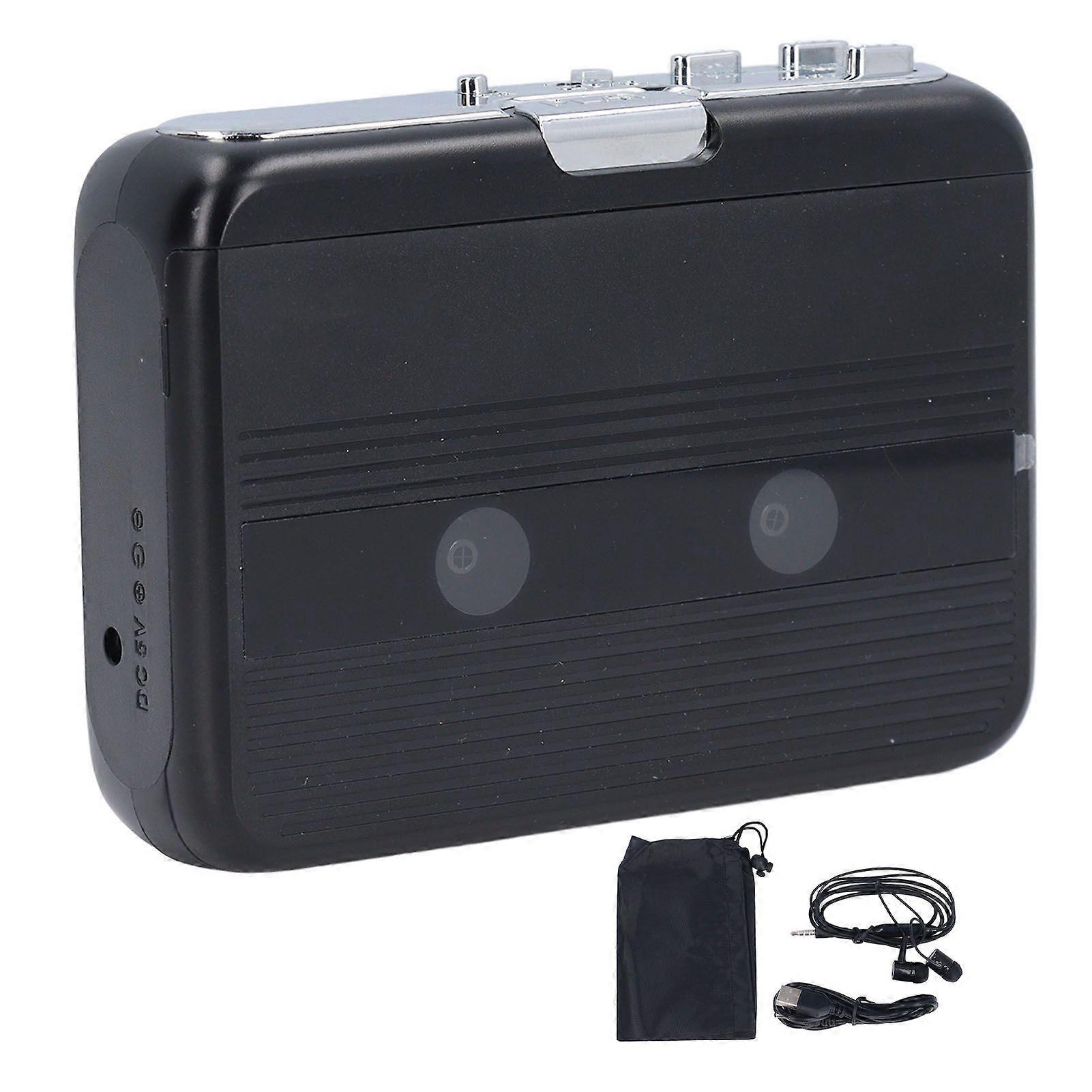 Bluetooth Cassette Player USB Or AA Battery Powered 3.5mm Jack Auto Reverse Vintage Compact Tape Player with Headphone Black
