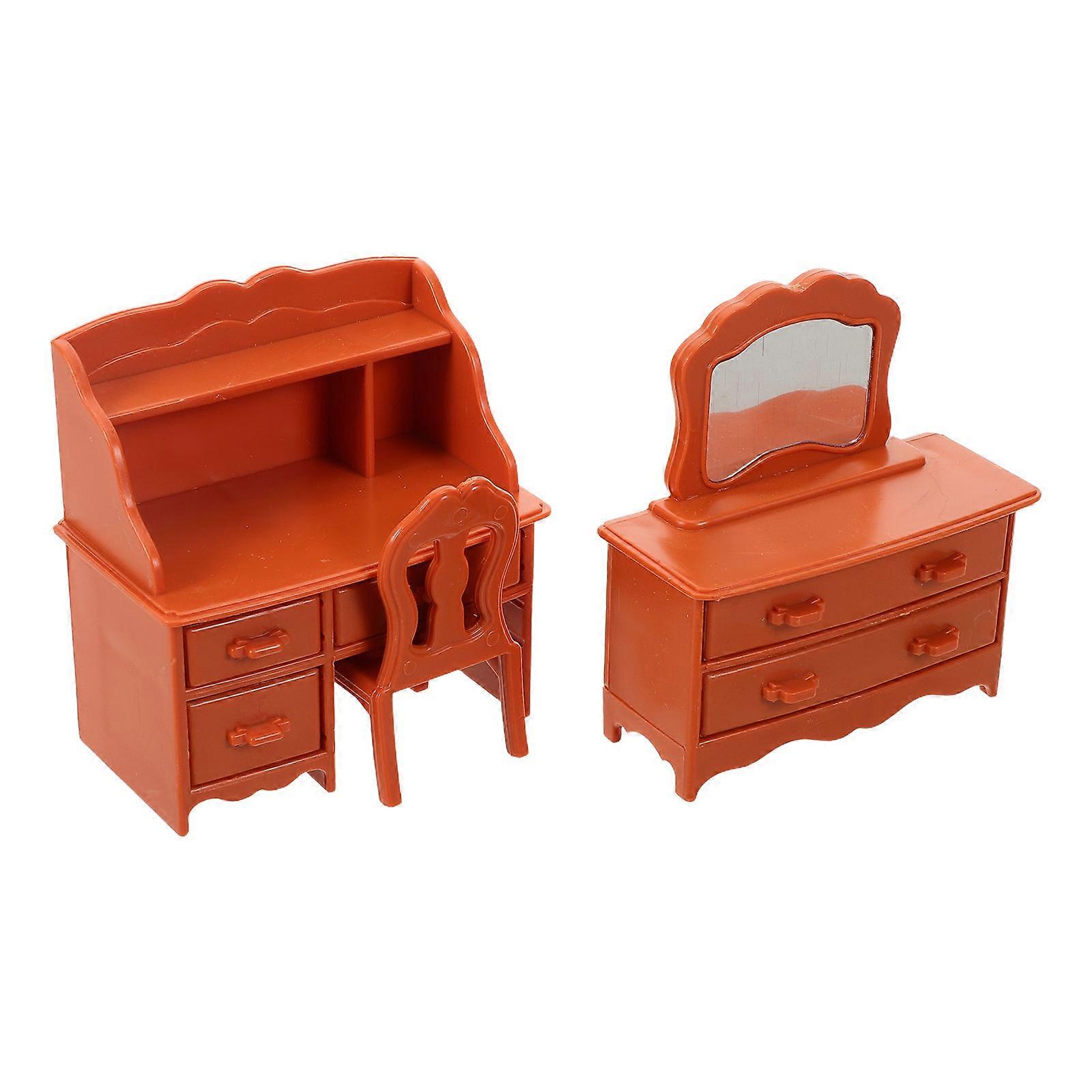 Mini Dollhouse Dressing Table for Makeup with Mirror 1Set Resin Material
