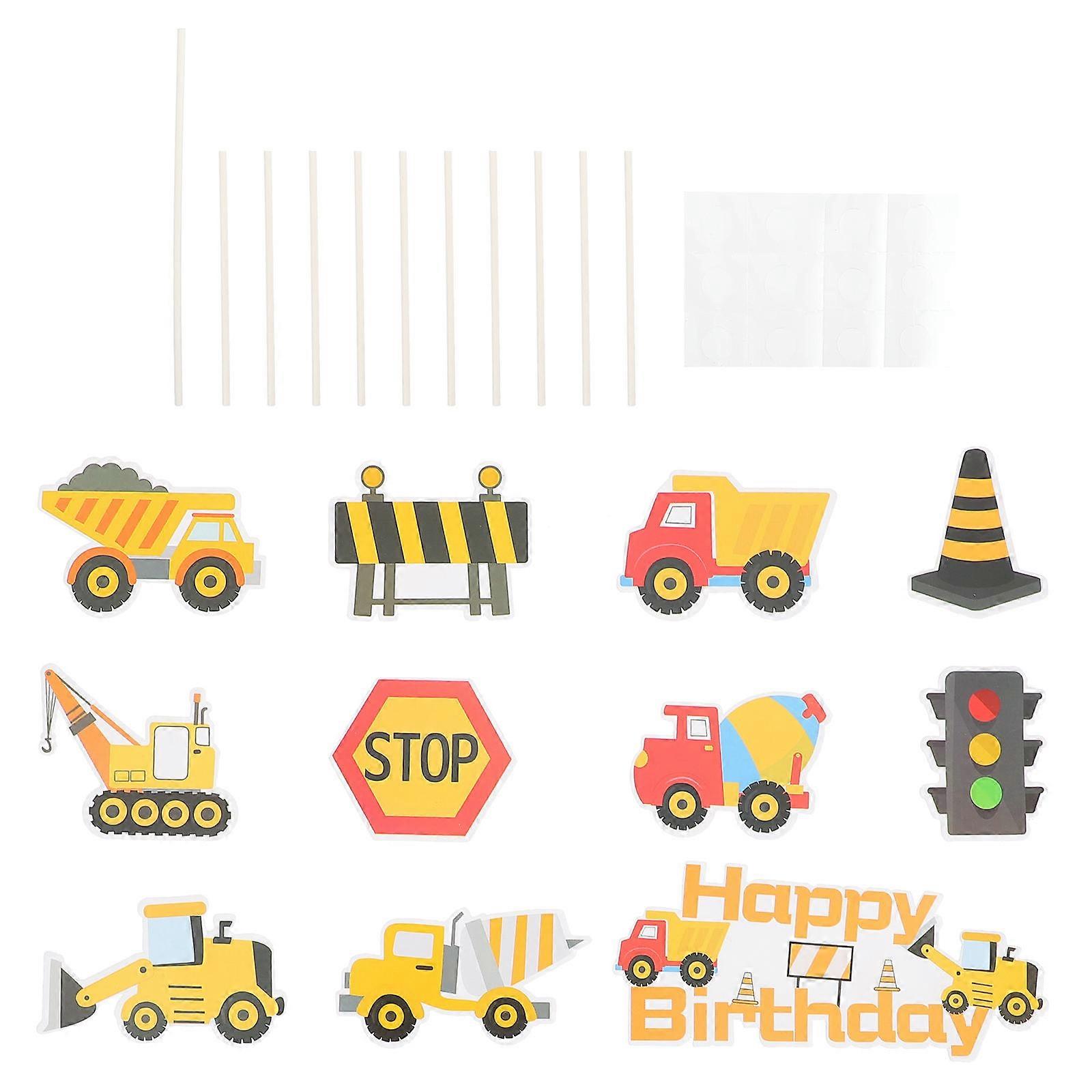 Colorful Engineering Vehicle Cake Toppers for Decoration 11Pcs Paper Set