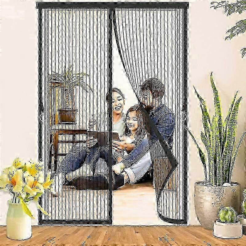 Magnetic Screen Door 140x210 - Black Anti Mosquito Magnet with Durable Mesh Automatic Closing Mosquito Net Curtains Door 2025 i
