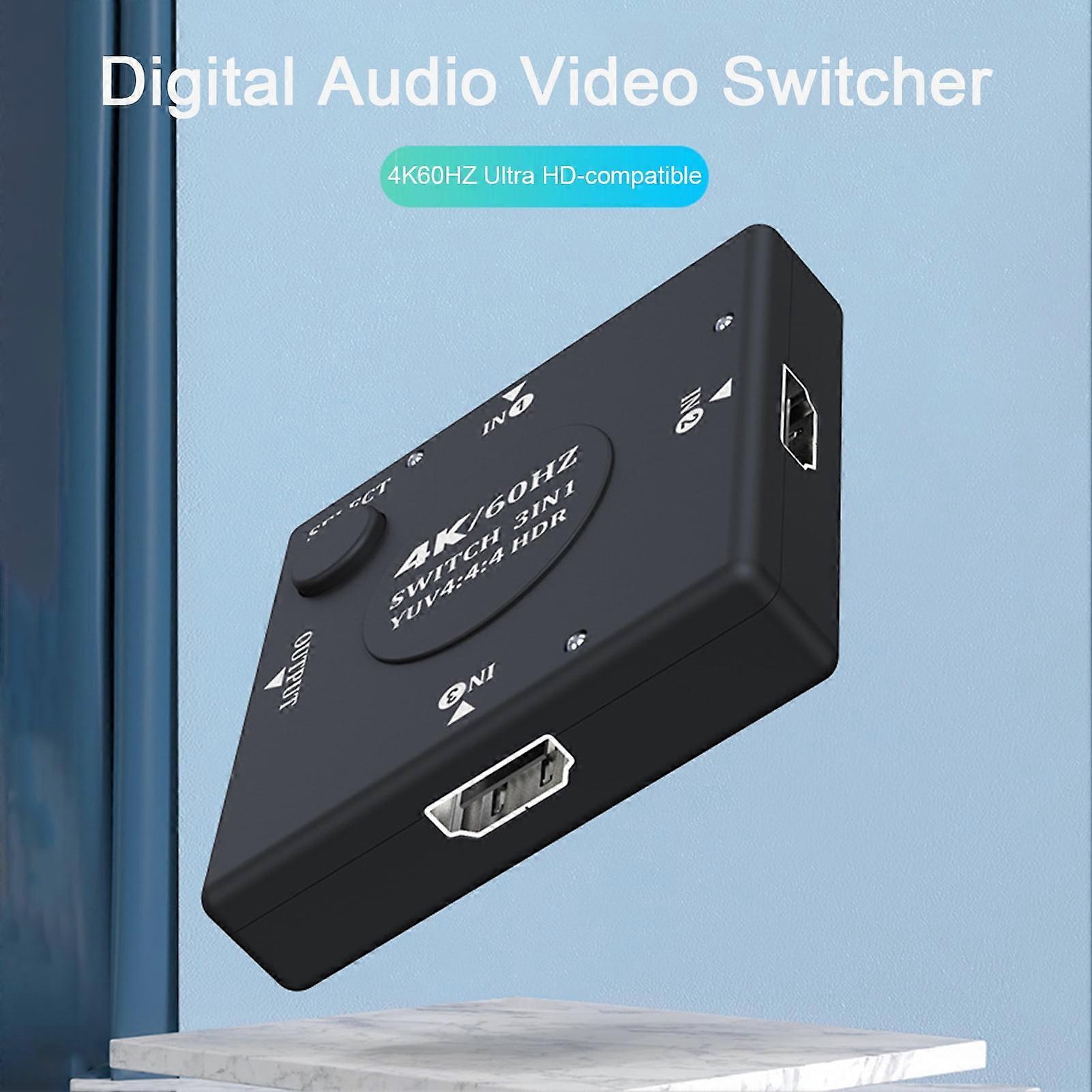 SUSUchens 4K compatible with Switcher 3-in-1-out, Intelligent Recognition, HD Audio Video Switcher, Black