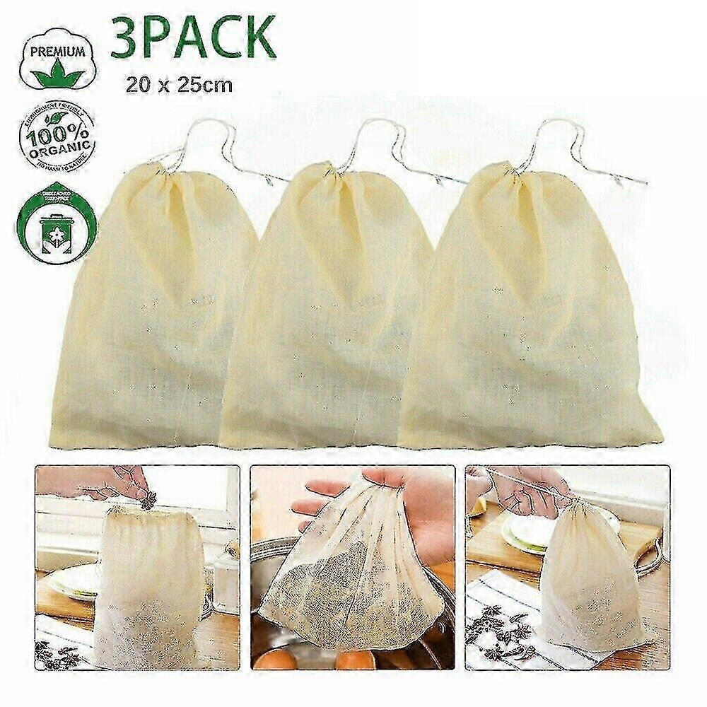 3x økologisk bomull nøttemelkpose gjenbrukbar matsil Brew kaffeost klut