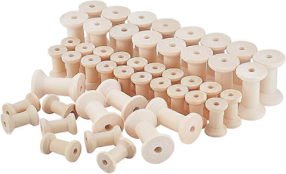 60 Pcs 2 Sizes Empty Wooden Spool Mini Bobbins Natural Wooden Spools Wire Thread String Bobbin for Arts Crafts Cord Rope Chain Roll