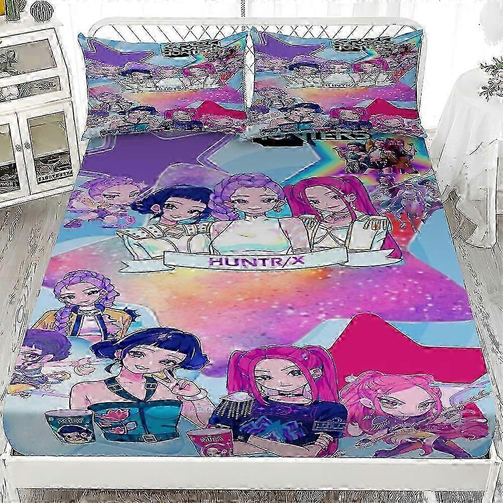 K-POP Demon Hunters Bedding Set Demon Hunters Fitted Sheet Set with Two Pillowcases 25-26s