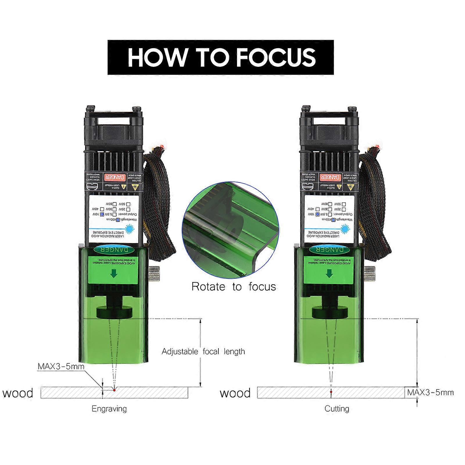450nm 10W Laser Module with Protective Cover Adjustable Focal Length High Speed Laser Engraving Head for CNC Router 3D Printer DIY Craft