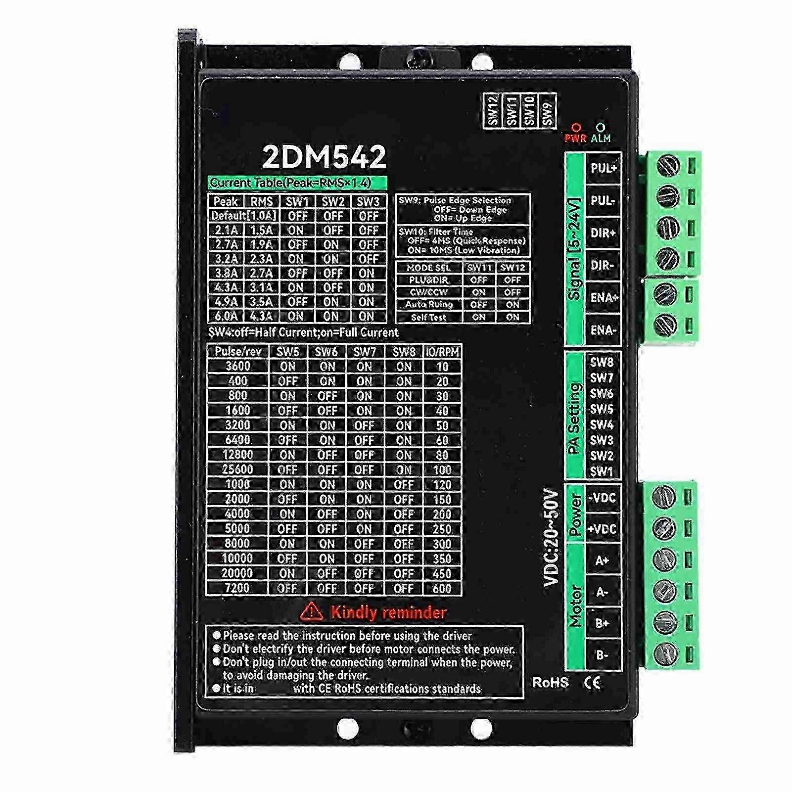 Two-phase digital stepper motor driver input voltage 20 - 50VDC, with 2DM542 drive control