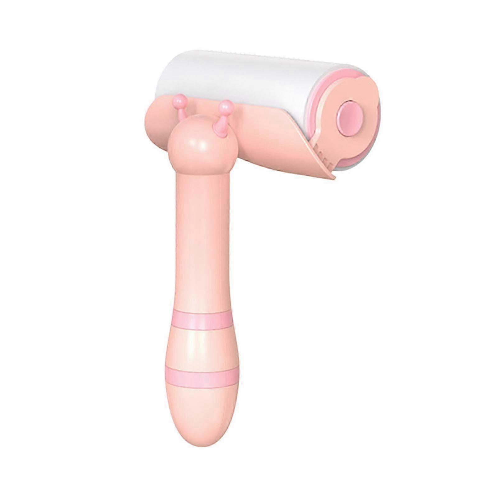 Compact Portable Lint Roller with Strong Stickiness Ergonomic Handle for Pet Hair on Sofa Clothes Bed Carpet Little Bee Pink
