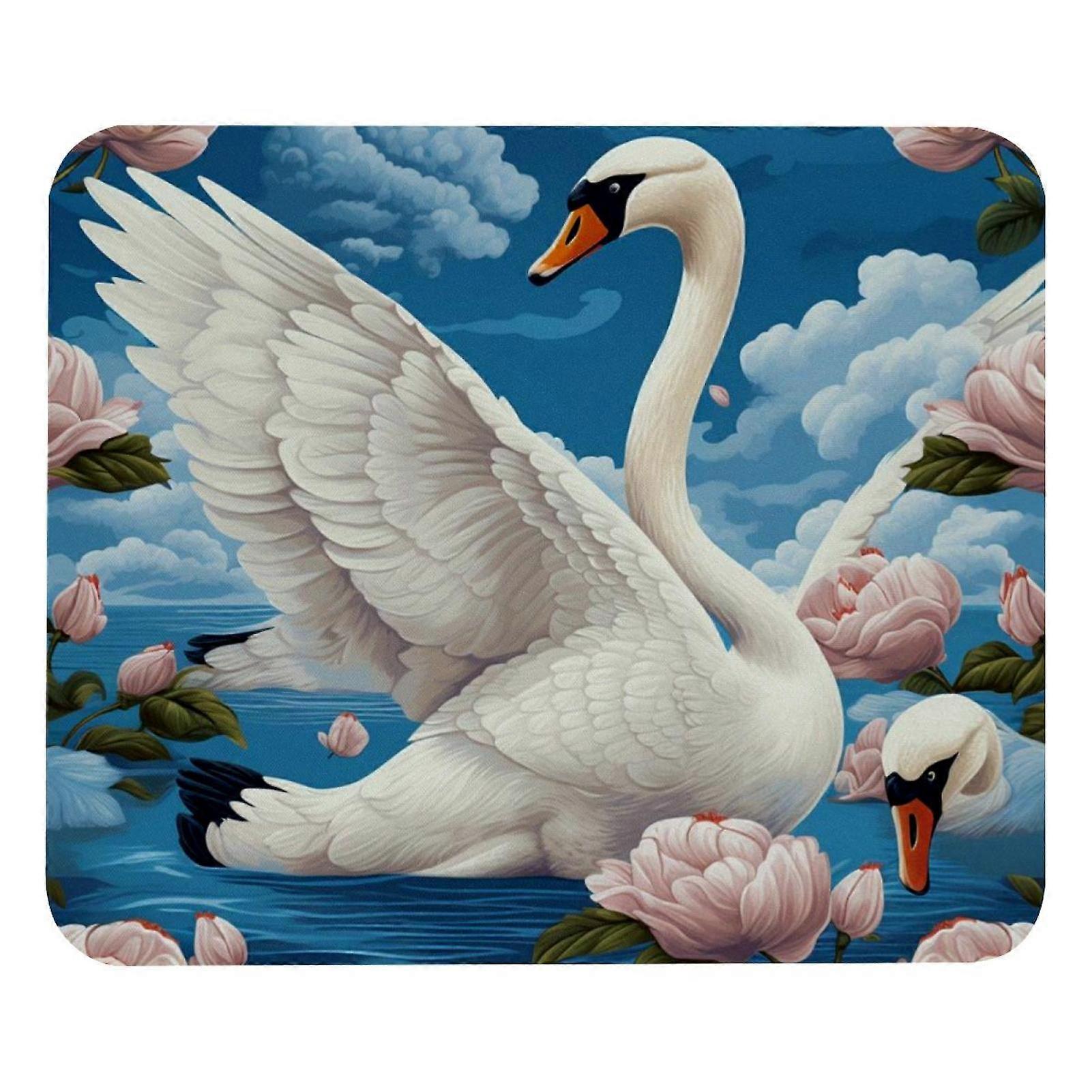 Rose Swan Mouse Pad with Non-Slip Rubber Base, Square Design for Laptop, Writing, Gaming - 8.3'' x 9.8''