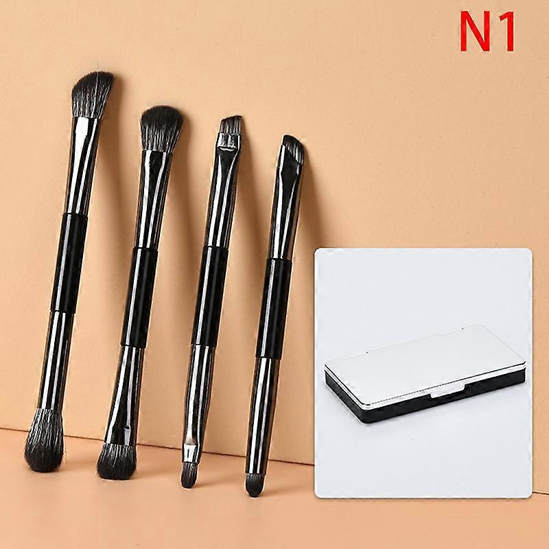 4Pcs Double Head Eyeshadow Brush Set With Dry Clean Sponge And Mirror Multifunction Concealer Highlight Eyeliner Travel Portable