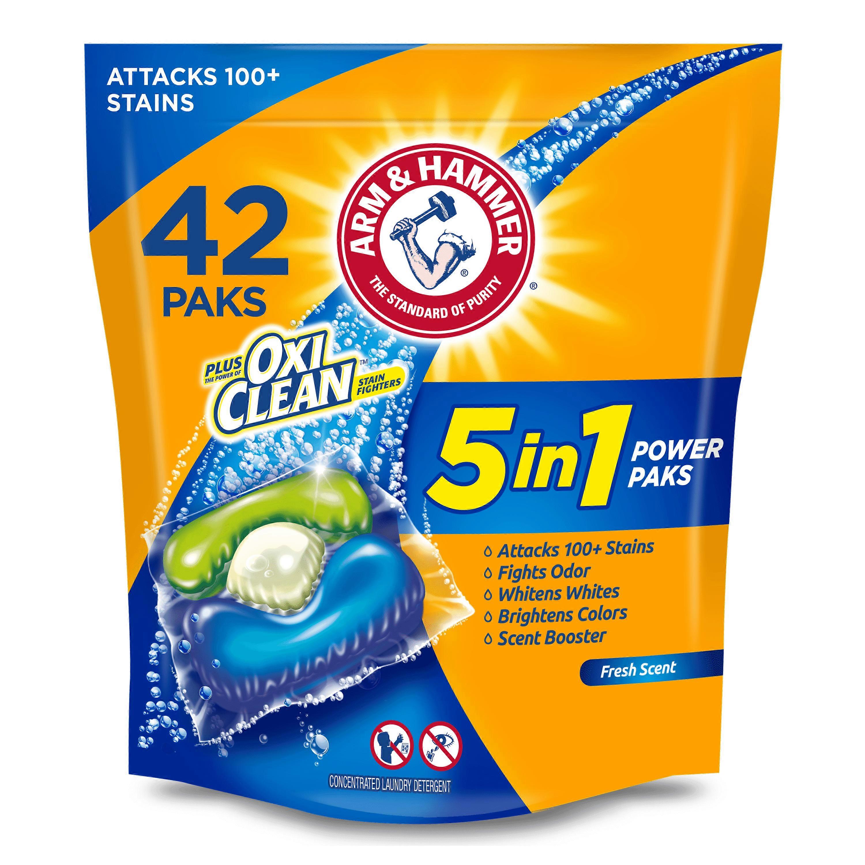 Arm & Hammer Plus Oxiclean 5-in-1 Laundry Detergent Power Paks, 42 Ea