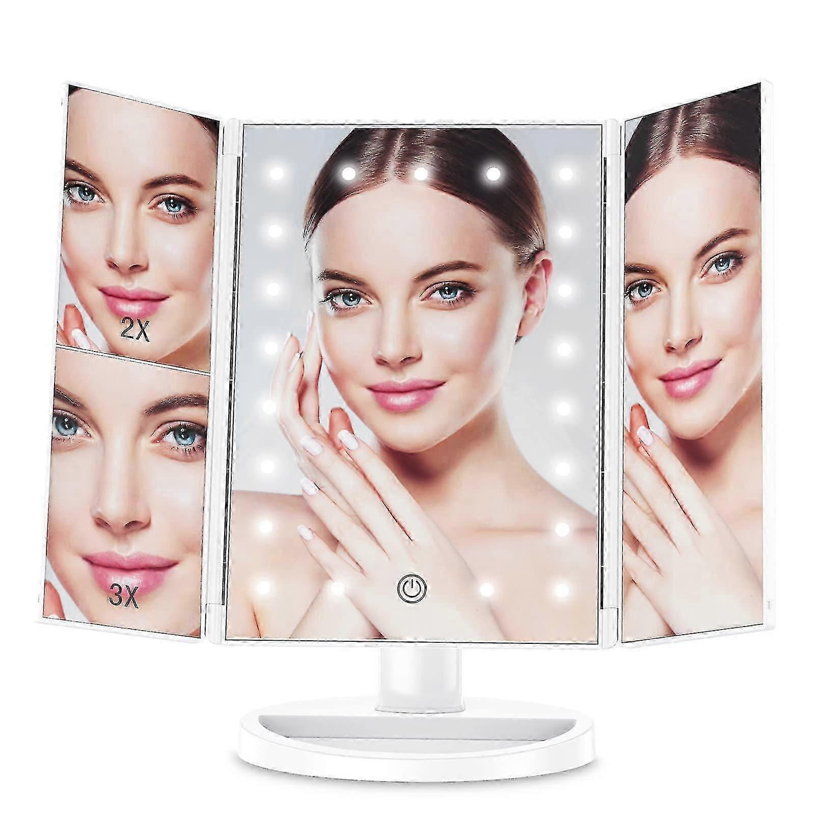 Makeup Mirror Foldable Triple Vanity Mirror With 22 Led Lights 2x 3x Magnification 25-26