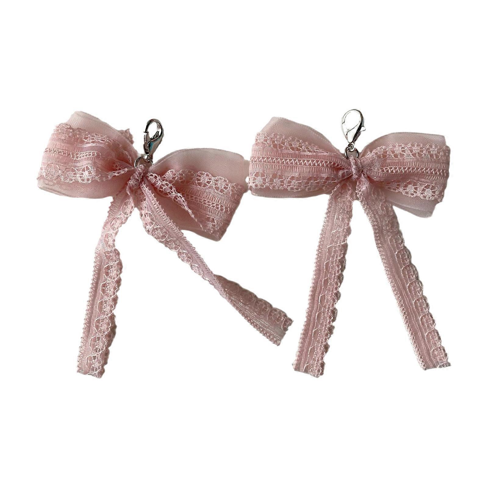 2 יחידות אופנתי תחרה פפיון נעליים קליפים קישוטים צ'ארמס נעליים מחזיק מפתחות תליון לנסיעות יומיומיות ומסיבות מיוחדות ורוד