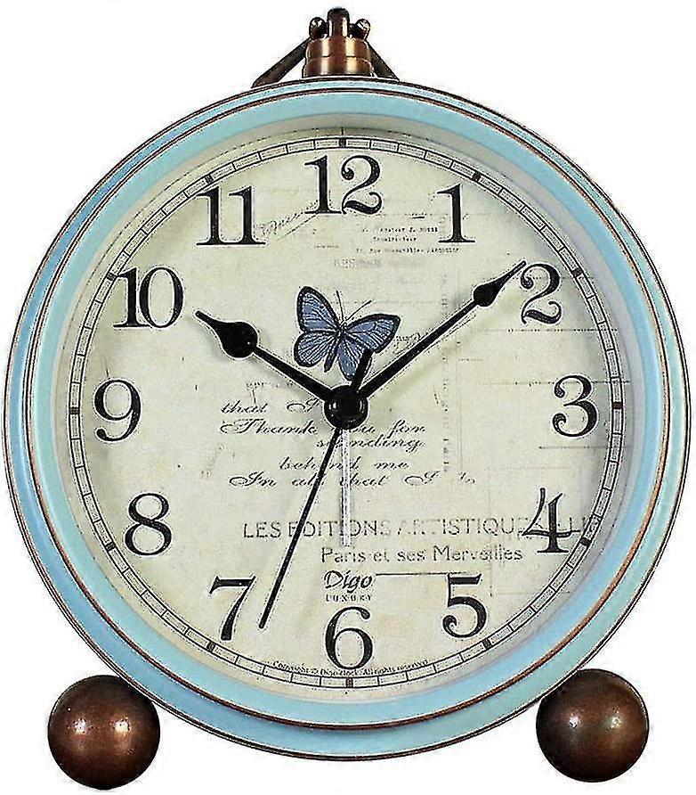 Retro Desk Clock Silent Quartz Movement Non-Ticking Battery Powered for Home Office