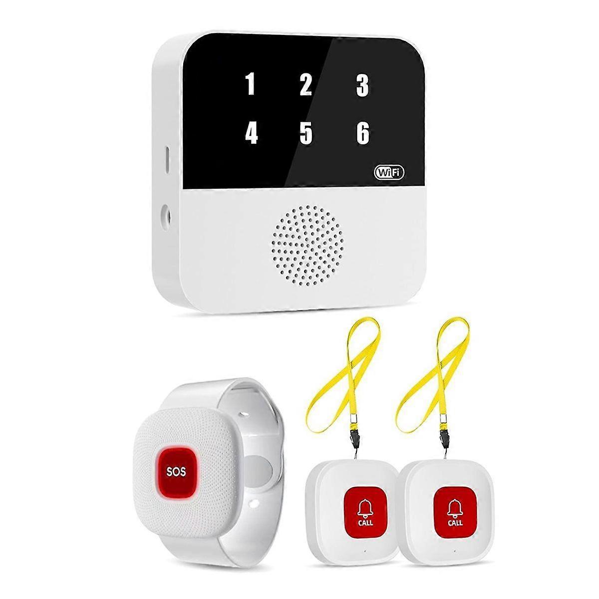 WiFi Caregiver Pager Smart Call System Display Caller+ Wristband + 2 Call Buttons, Emergency Alert