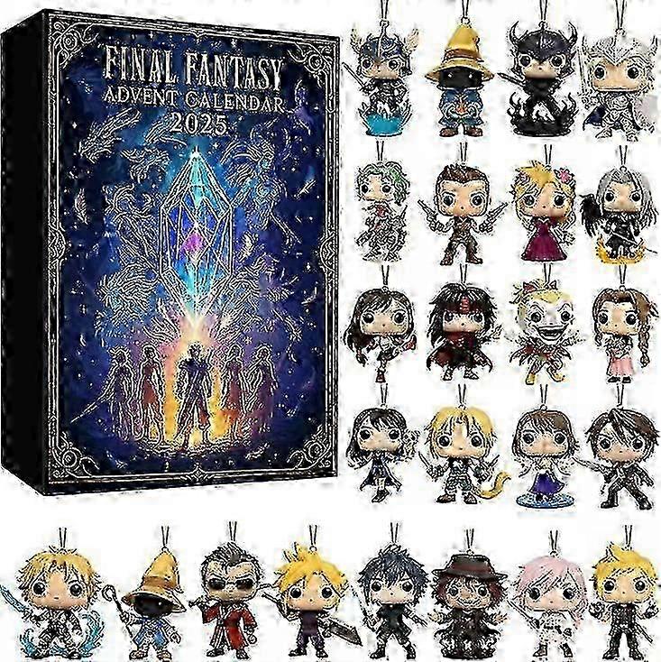 Ημερολόγιο Χριστουγέννων Advent 2025 - Ημερολόγιο αντίστροφης μέτρησης 24 ημερών final fantasy κουτί τυφλών Ακρυλικά στολίδια, επαναχρησιμοποιήσιμο χριστουγεννιάτικο δέντρο B