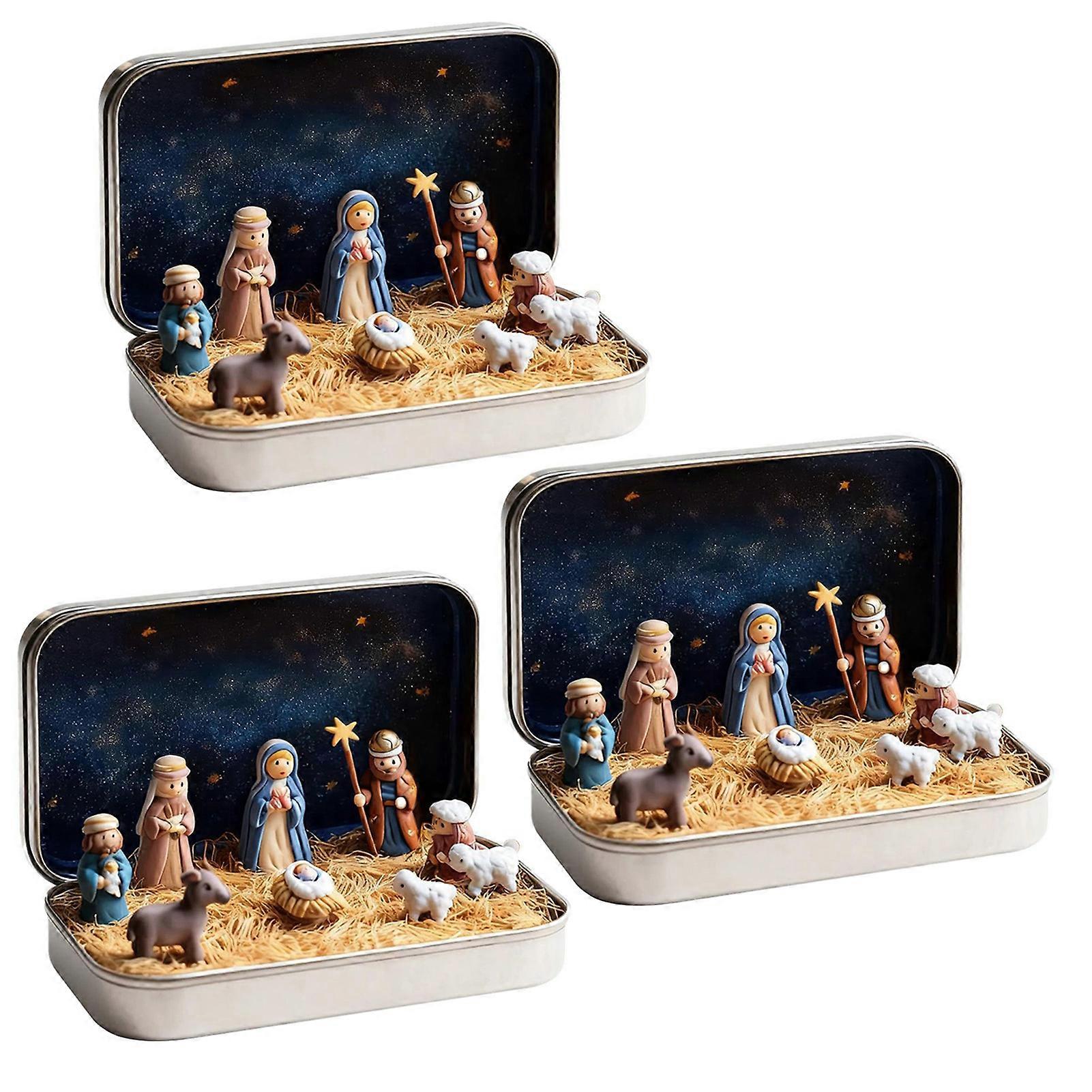 Compact Nativity-Display for Desk Shelf - Inspires Xmas Spirits with Hand-Painted Figurines, Perfect for Fireplace Mantel or Office
