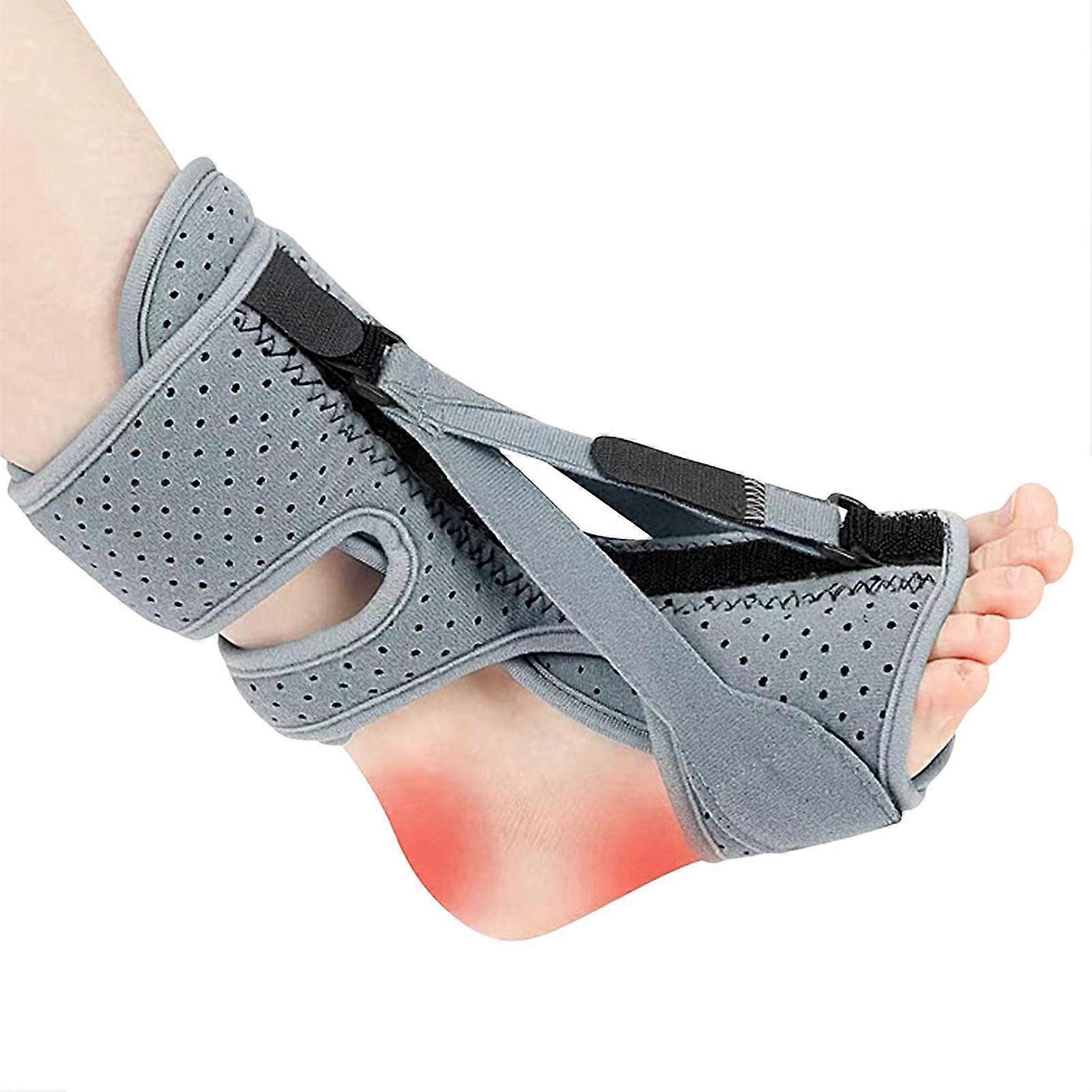 Plantar Fasciitis Night Splint with Adjustable Triple Straps for Foot Drop and Achilles Support, Gray