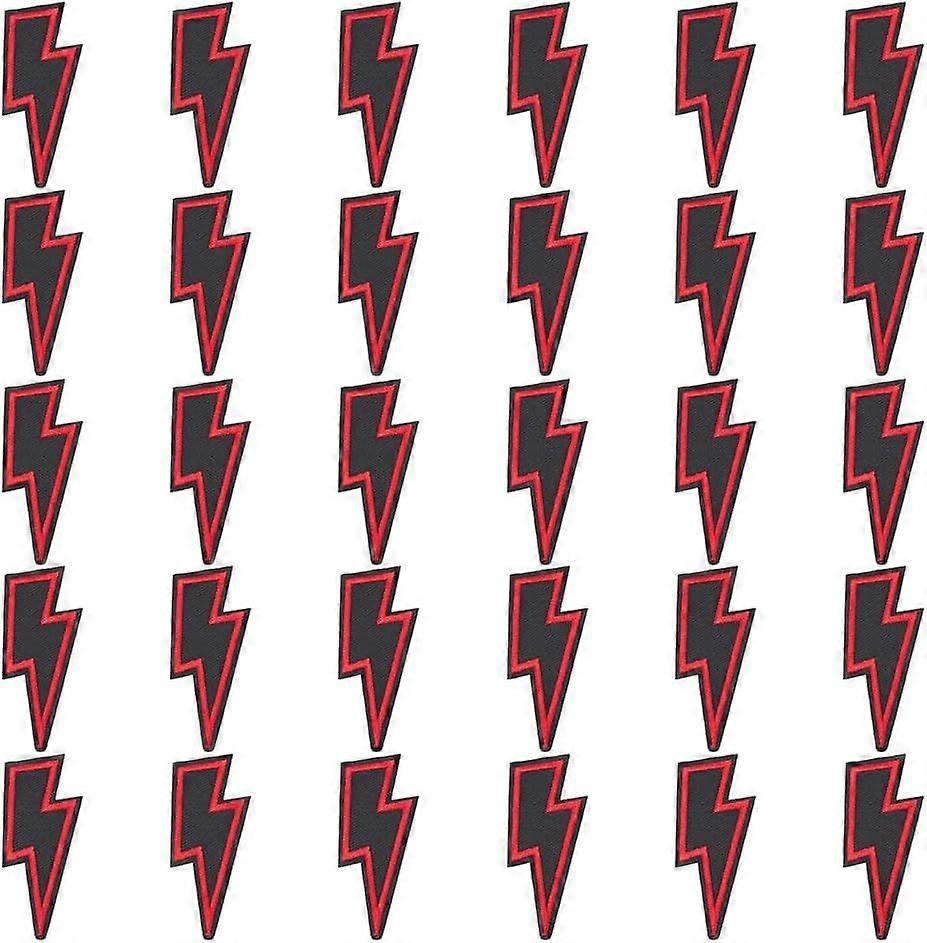 30Pcs Sew-on Flash Appliques Lightning Iron on Patch Embroidered Patches Lightning Patch Red Edges Lightnings Embroidered Patches for Clothes Shoes Ba