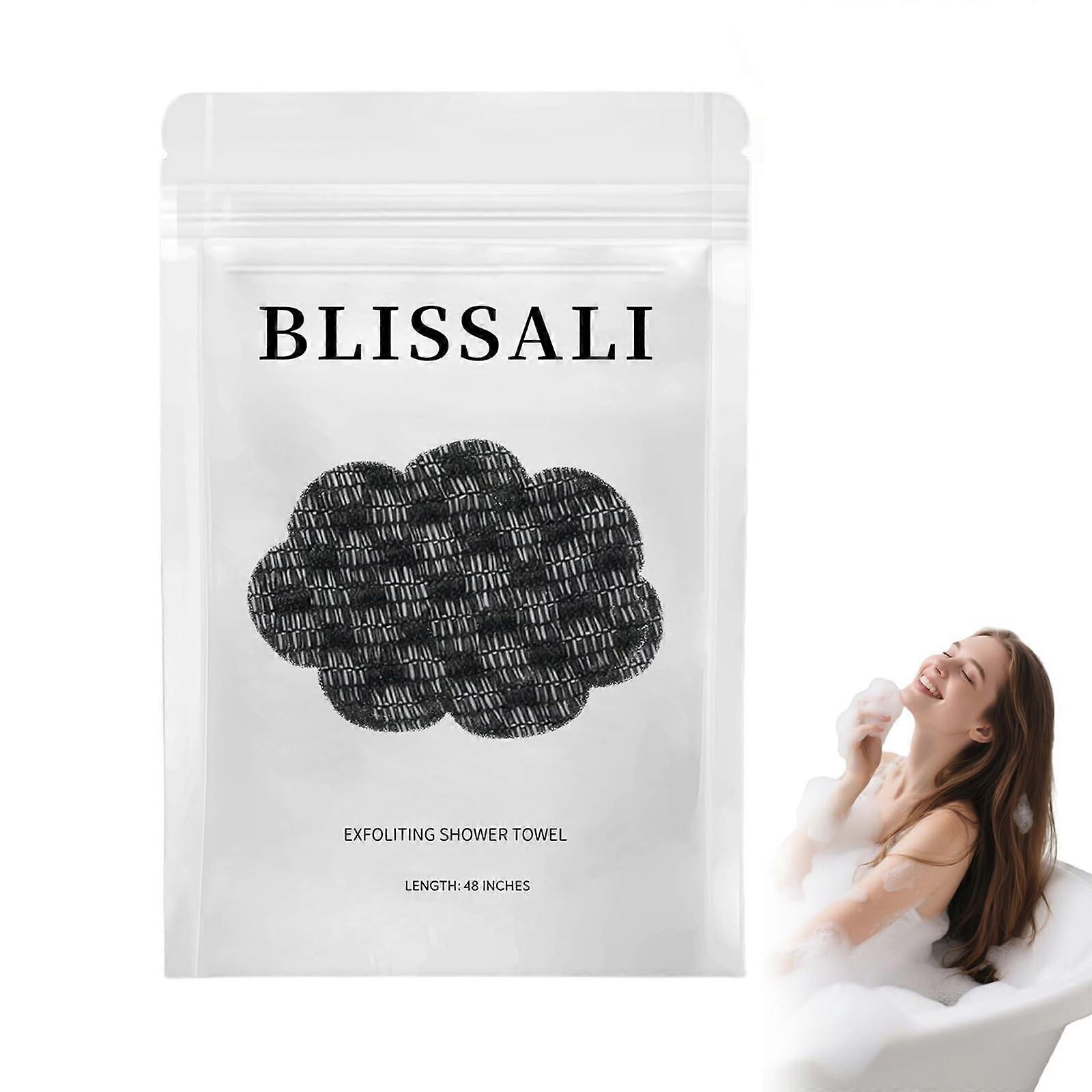 Exfoliating Bath Towel with DualTexture Design, Long Body Scrubber for Deep Cleansing, Black