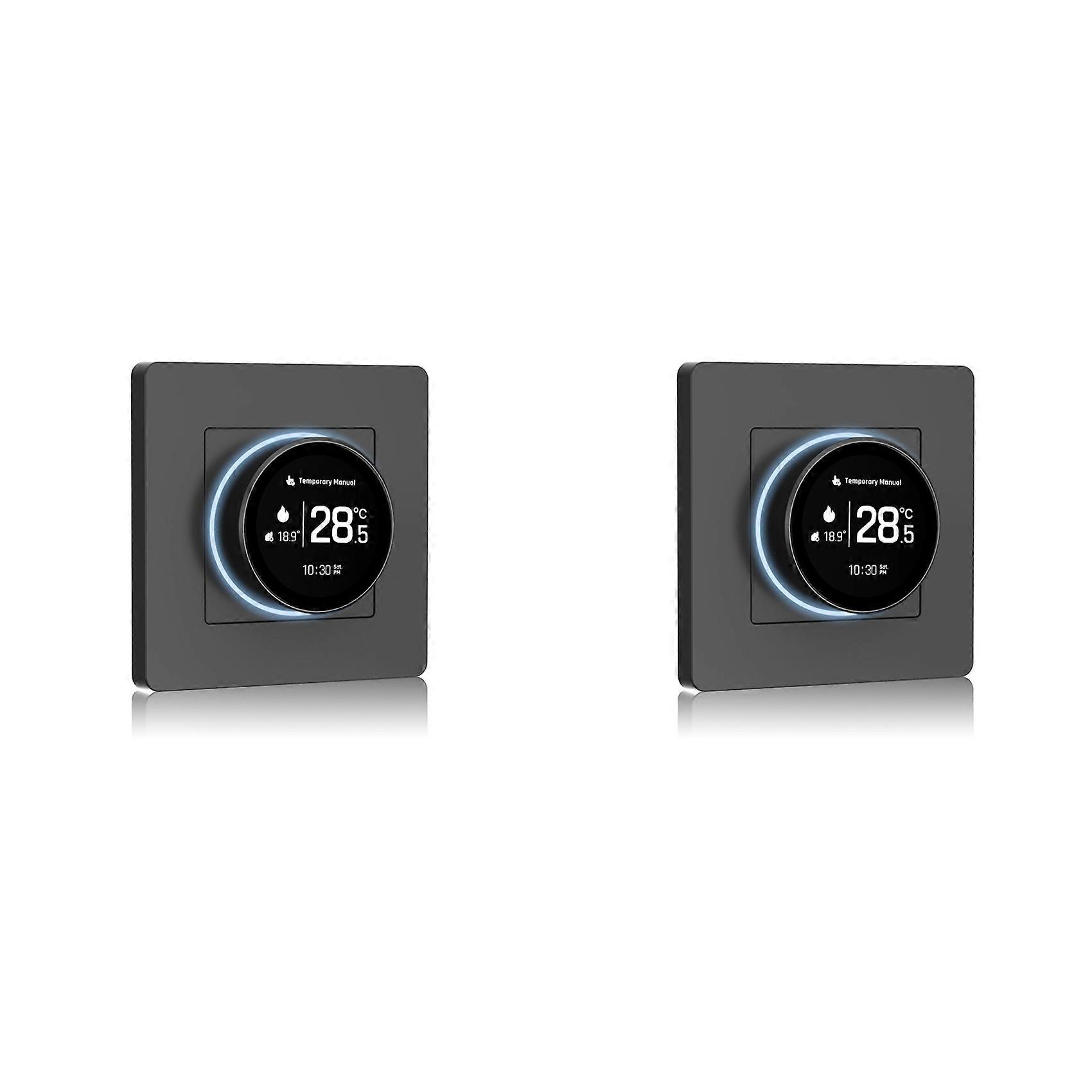 2X Tuya ZigBee Smart Knob Thermostat Electric Floor Heating Temperature Controller Works with for Alexa GoogleHome Black