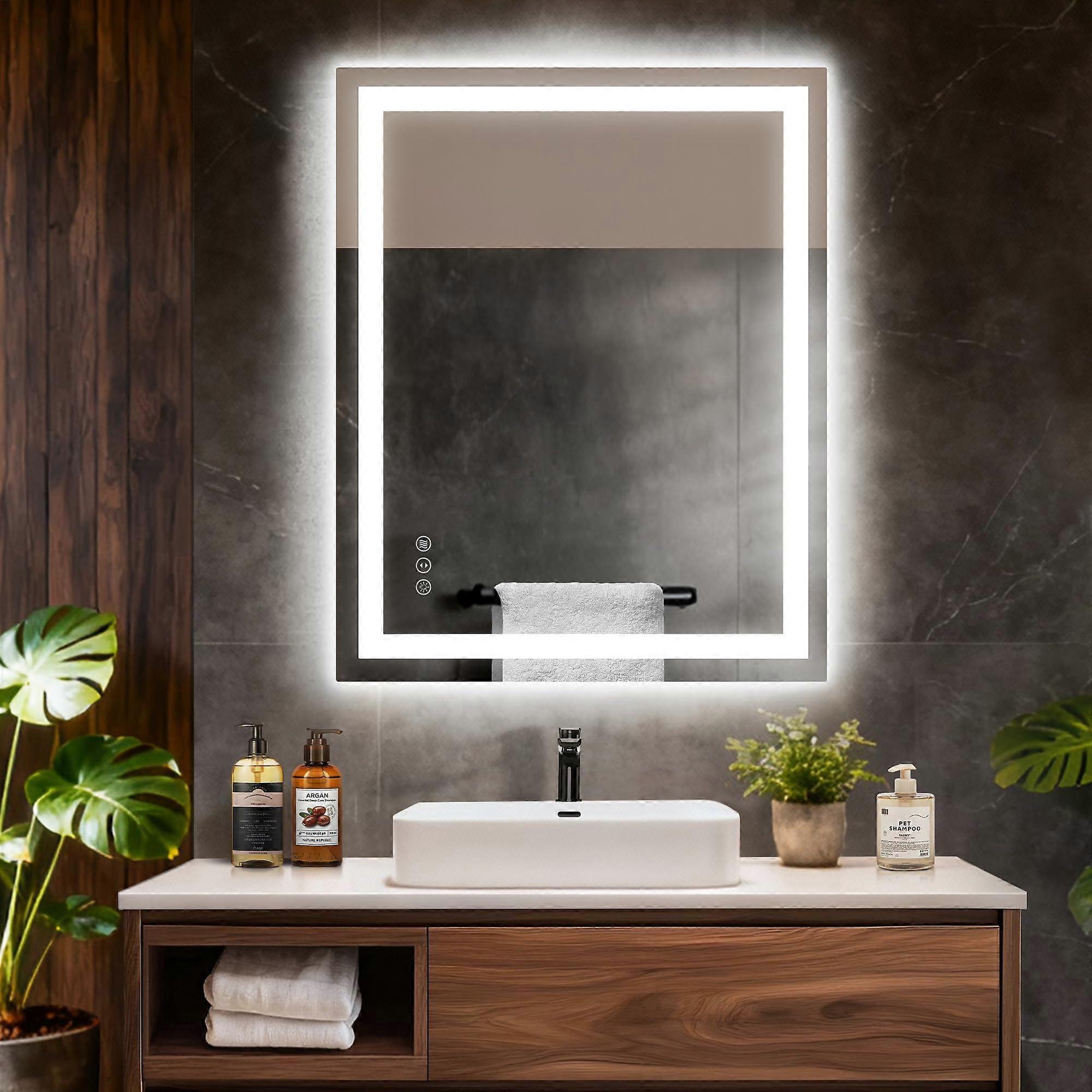 Smart LED Bathroom Mirror 28 x 36 Inch with Touch Control, Anti‑Fog, Dimmable Dual Lighting