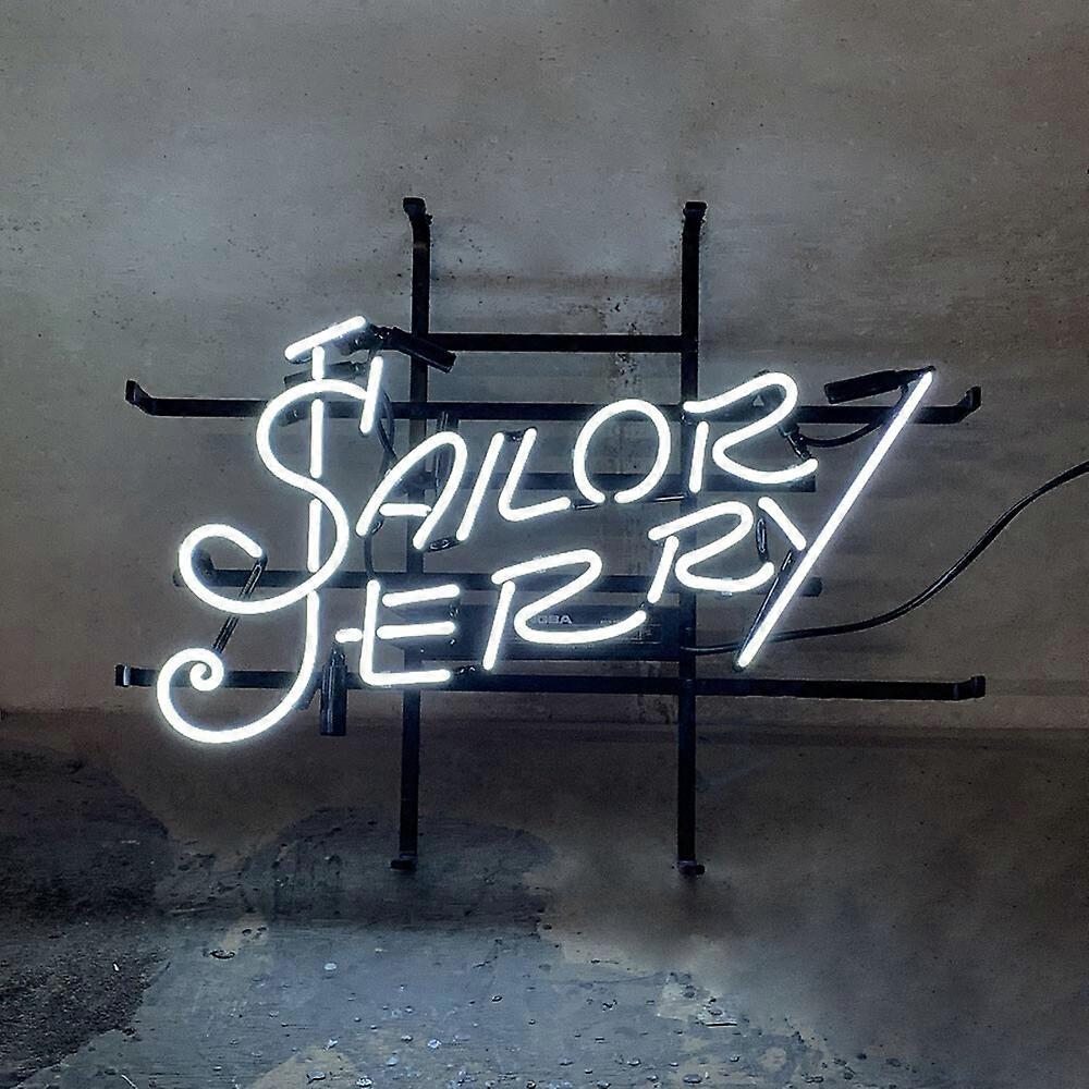 Classic Sailor & Spiced Rum Real Glass Neon Sign - Handmade Nautical Tiki Wall Art for Bar, Man Cave & Gift - 19"x15"