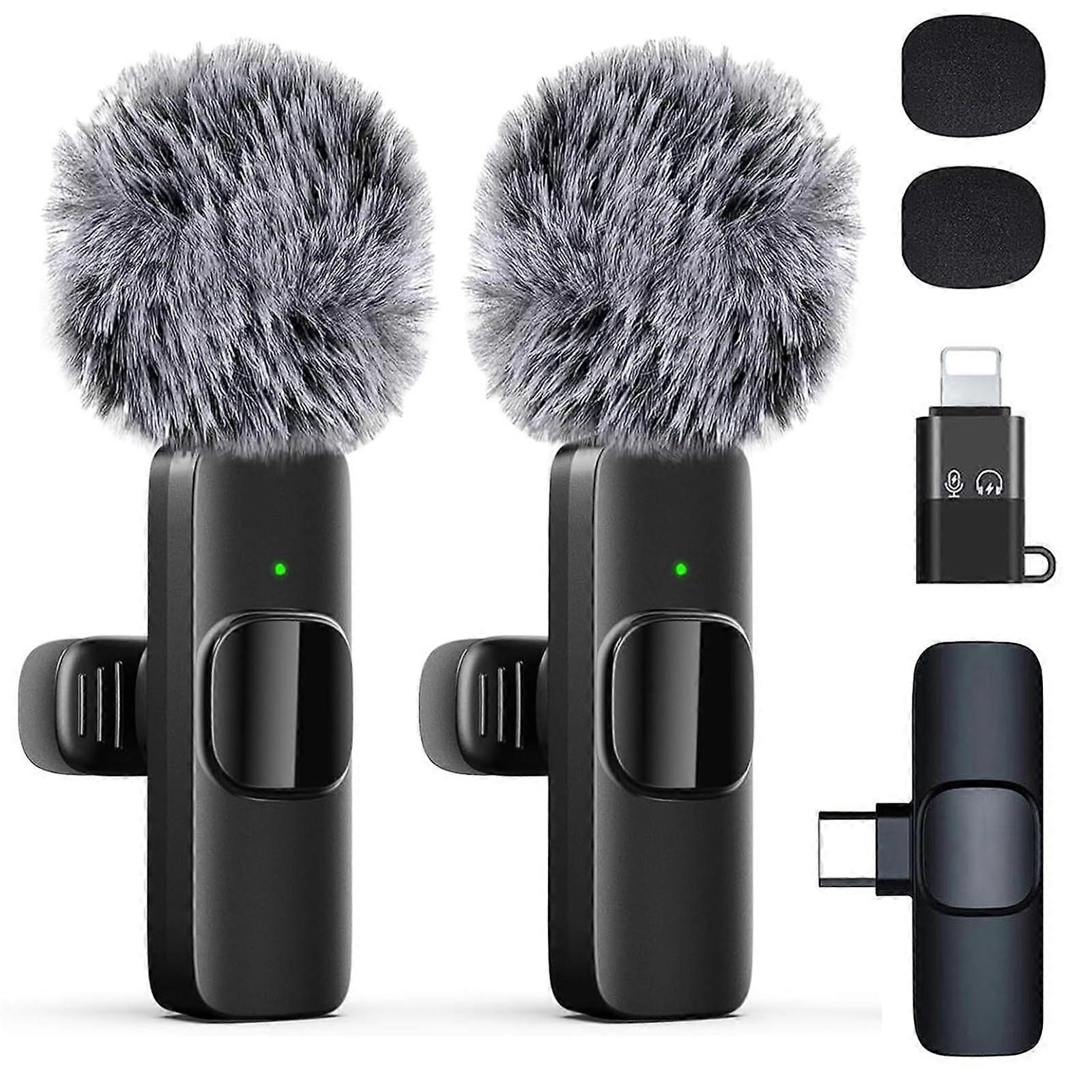 Wireless Lavalier Microphone with Noise Reduction, Dual Mics for iPhone Android Video Podcast Interview