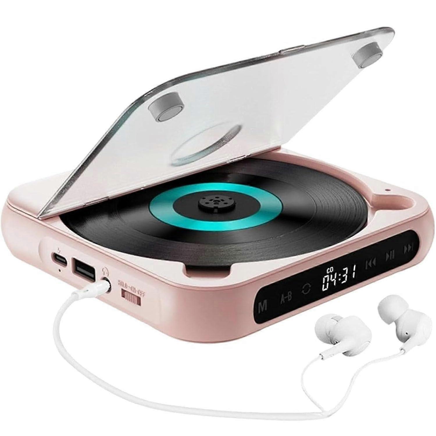 Portable CD Player BluetoothCompatible CD Player Rechargeable Lightweight Pink For Travel Car Home