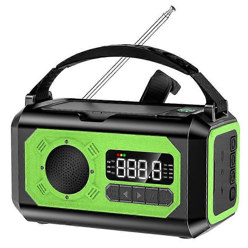 12000mAh Emergency Weather Radio with Dual Solar Panels, Hand Crank, NOAA Alerts, Flashlight, Power Bank, SOS Alarm, Reading Lamp  Green