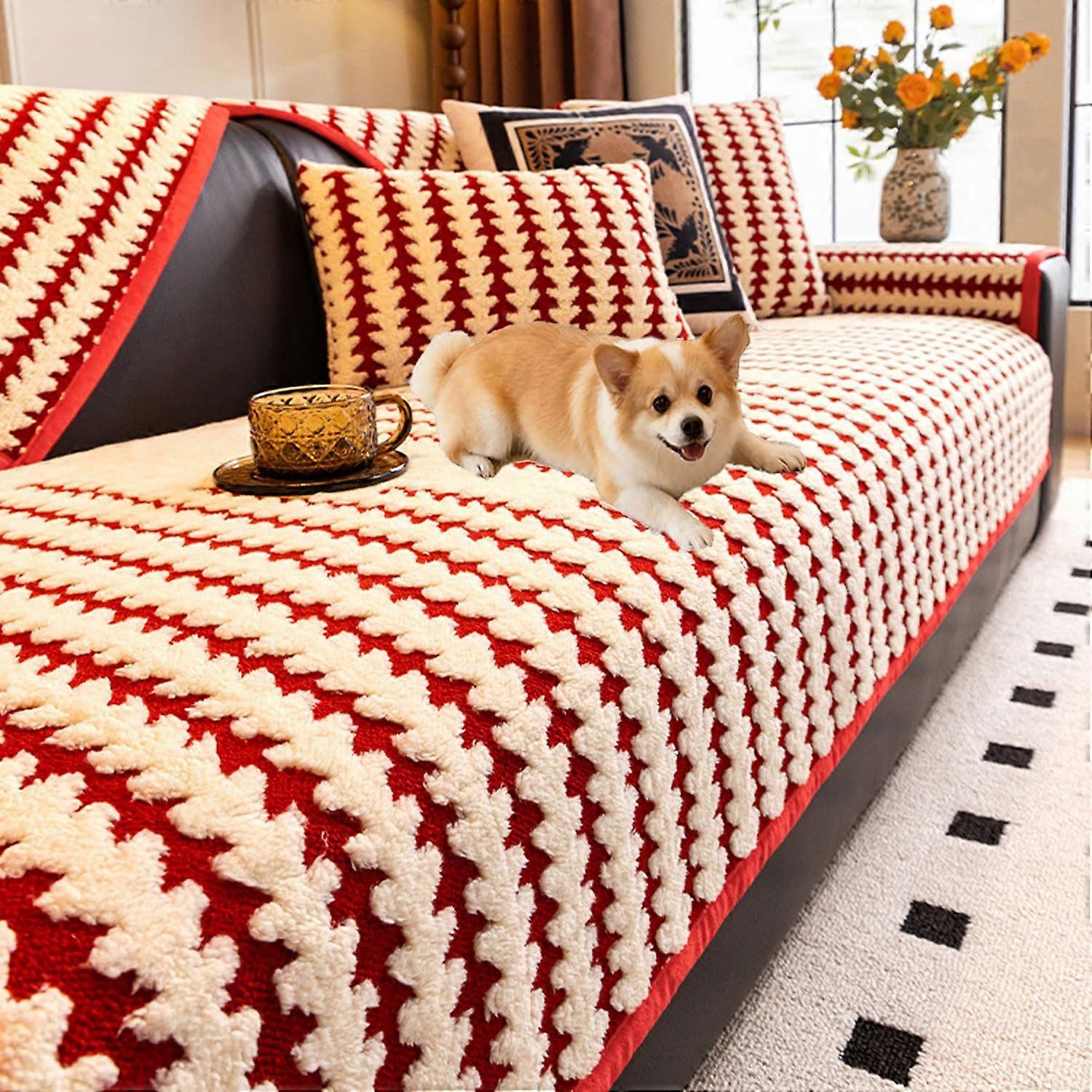Pet Couch Cover AntiScratch NonSlip Sofa Protector Machine Washable Red 27.6x70.9in