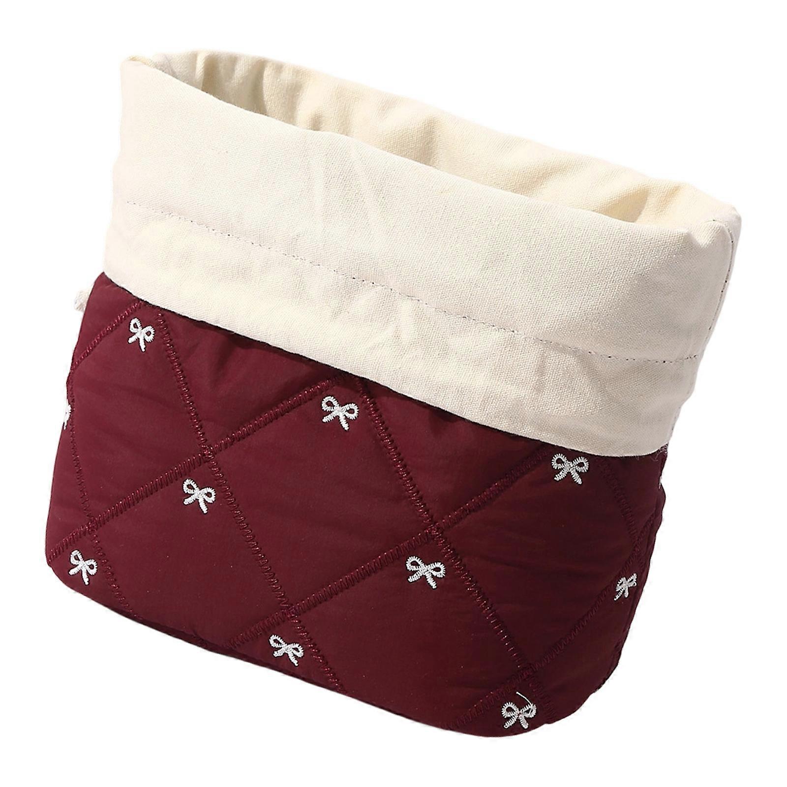 Large Capacity Makeup Organizers with Beautiful Embroidery Design Crafted from Soft Cotton Blend Fabric Ideal for Travel Use  Red