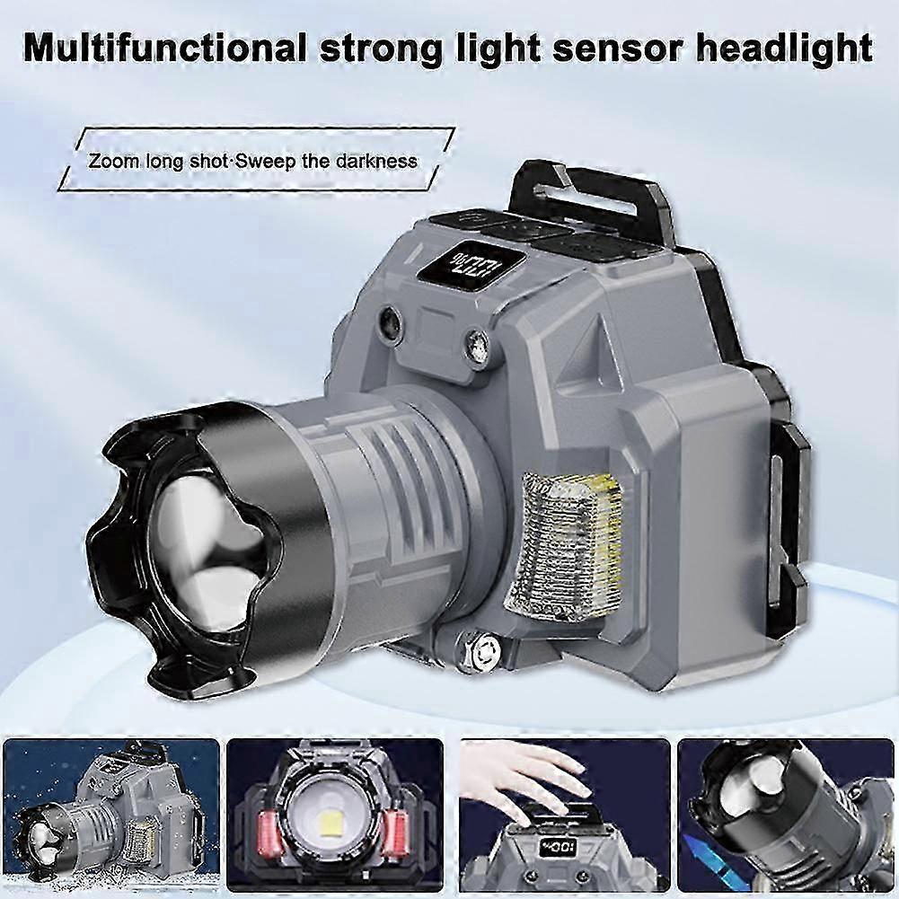 Zoomable Headlamp Usb Rechargeable Headlight Motion Sensor Waterproof Head 26-27s