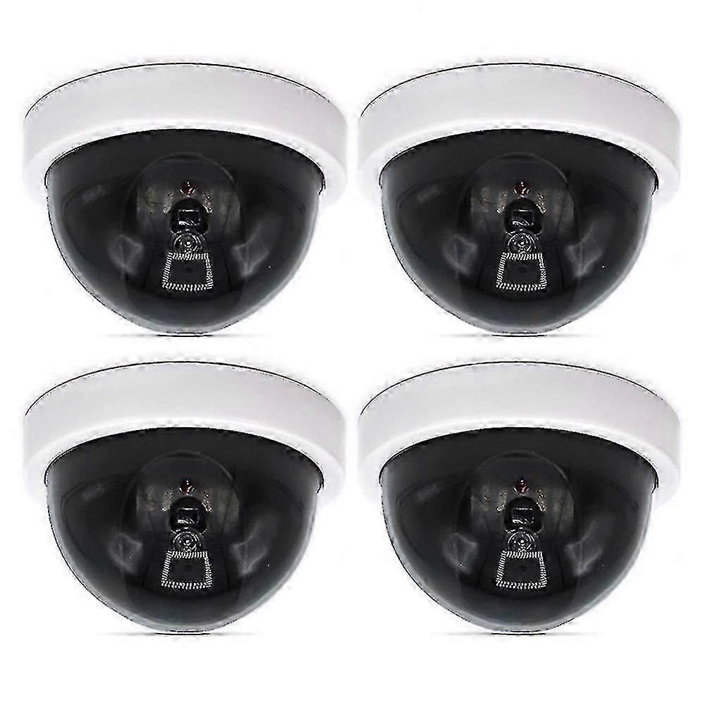 4 Pcs Dummy Security CCTV Dome Camera with Flashing Red LED Light Sticker Decals