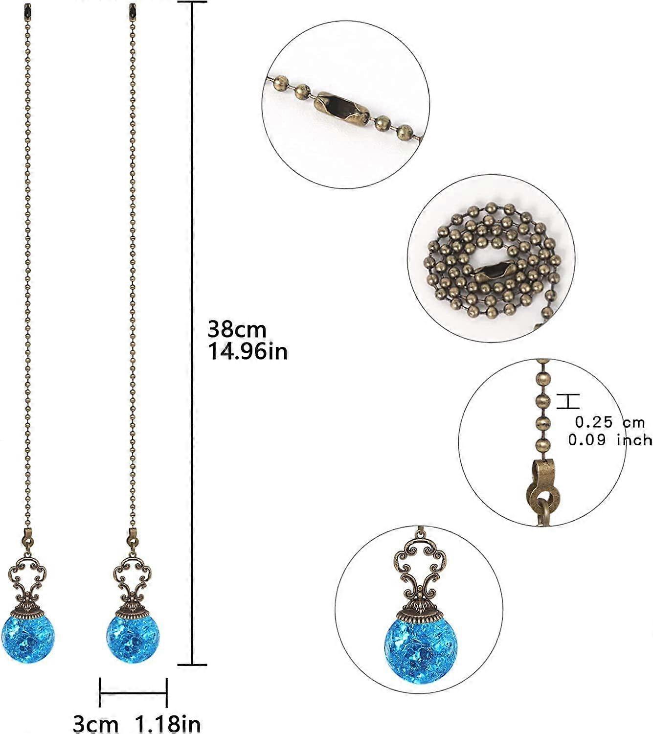Ceiling Fan Pull Chain, 2 Pieces Lake Blue Ice Cracked Ball Fan Pull Chain, 15