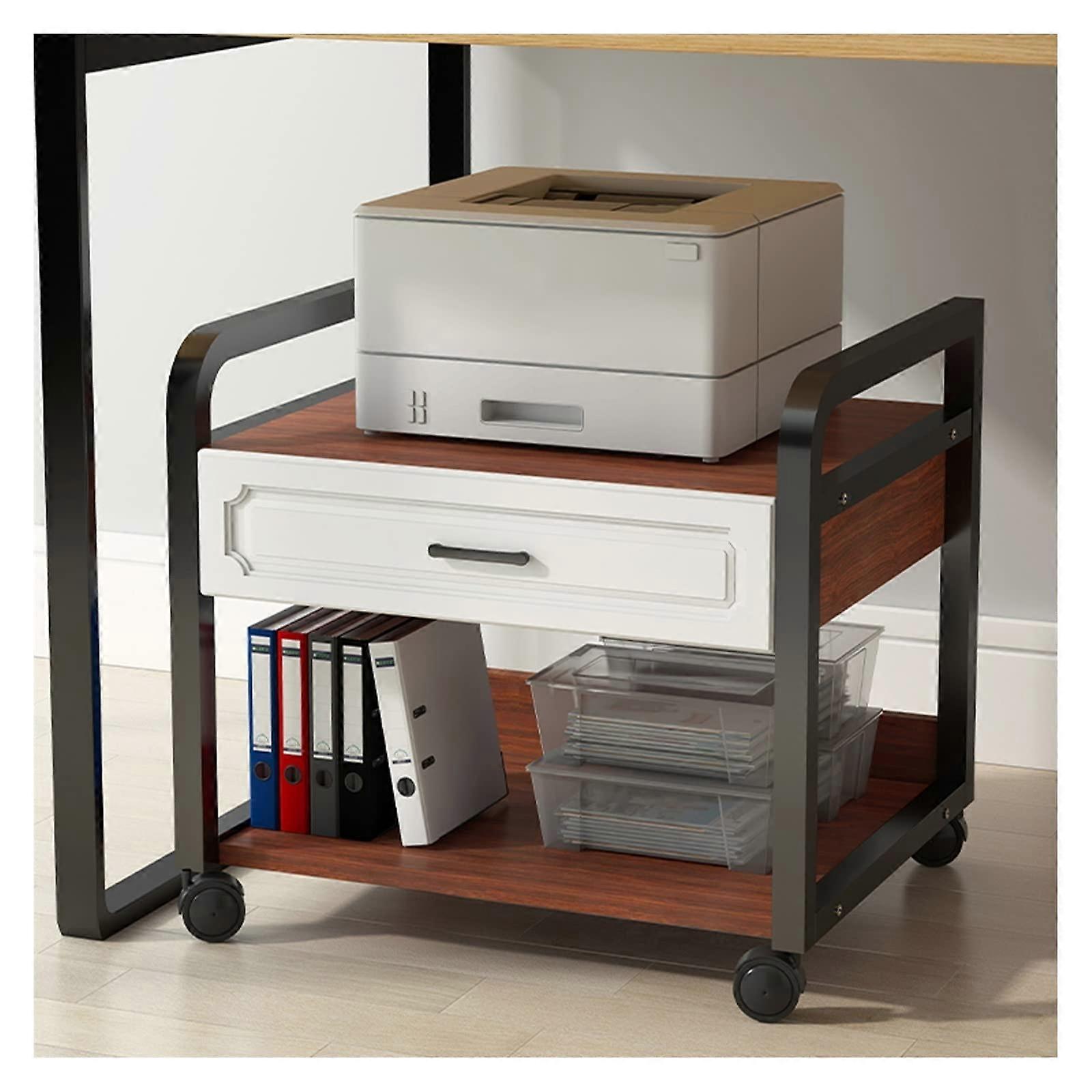 Printer Stand with Wheels and Drawers, 2 Tier Under Desk Printer Table for Home Office Storage