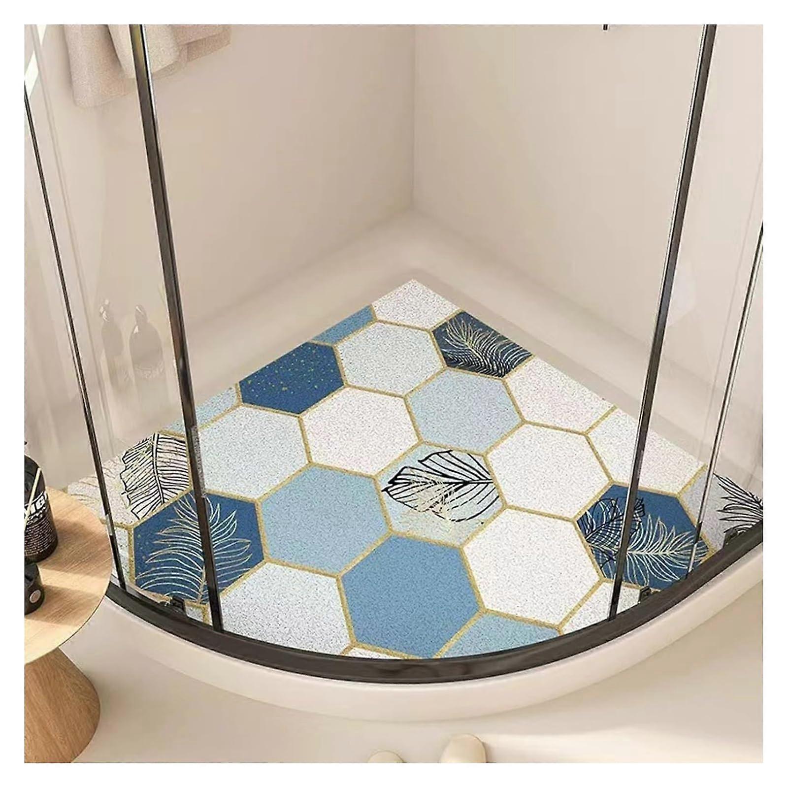 Corner Shower Mat Non Slip Quick Drying Loofah Texture Washable Fan Shape 110x110cm