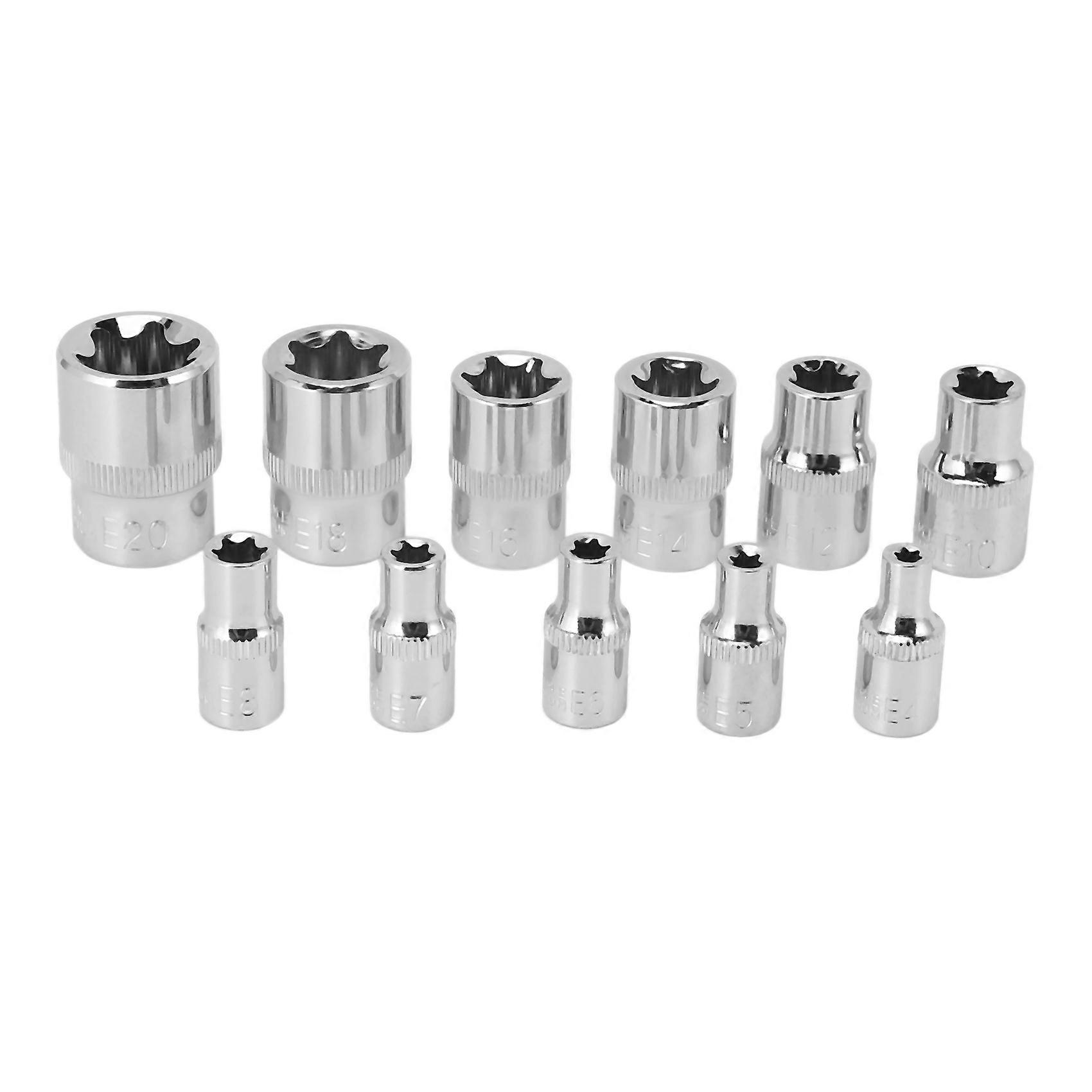 11Pc Female E Torx Star Socket Set Rail E4 - E20 External Star Torque Socket Set
