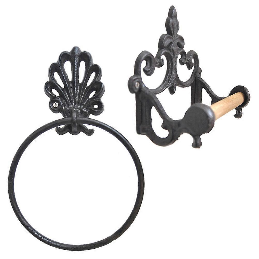 Retro Black Towel Hanging Ring Bathroom Tissue Holder Set with 2Pcs