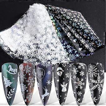 Christmas Nail Art Stickers 10 Sheets Laser Foil Transfers with Snowflake Santa Elk Tree Designs