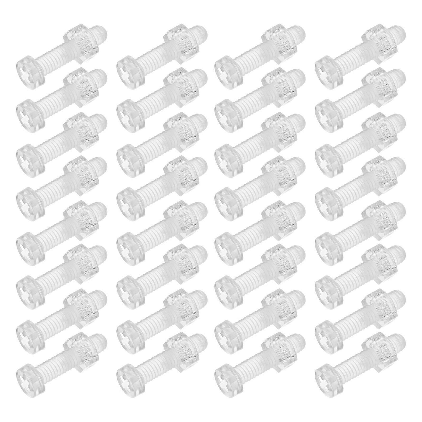 Round Head Plastic Screws with Nuts for Home Use Transparent 2Sets