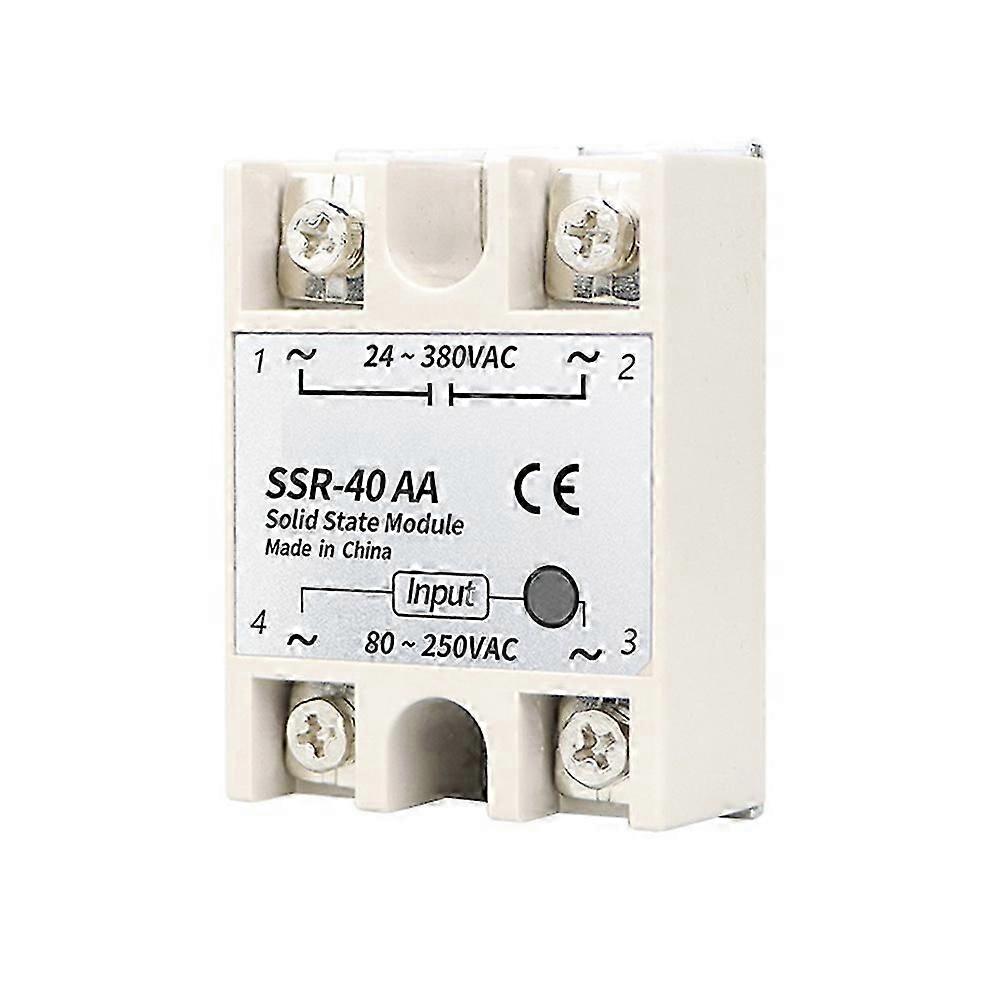 SSR-40AA Solid State Relay 40A Single Phase Module 80-250VAC Input 24-380VAC Output compatible with PID Tempera