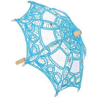 Blue Children Wooden Handle Umbrella Lace Design for 1 Piece Decorative Use