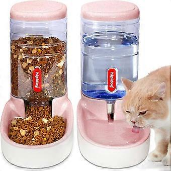 Automatic Cat Dog Waterer and Feeder, 3.8L with Water Dispenser and Automatic Pet Dispenser (Pink)