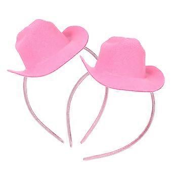 2stk Lyserød Cowgirl Hat Pandebånd Mini Cowboy Hat Vestlig Tema Fest Tilbehør Fødselsdag Cowgirl Hovedbeklædning til Kvinder Piger